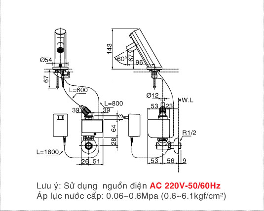 Vòi rứa cảm ứng Lavabo Inax AMV-90-220V