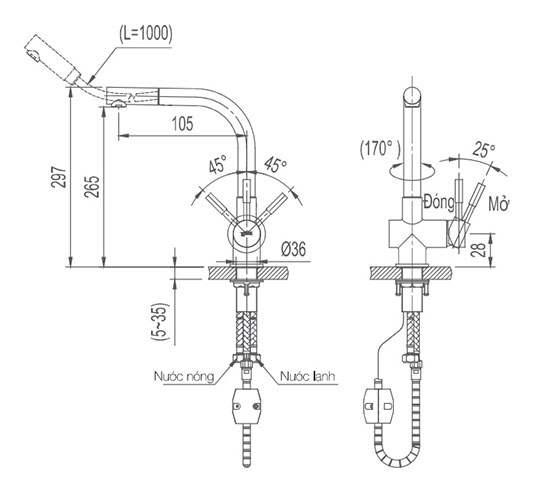 voi rua bat nong lanh inax SFV-1013SX