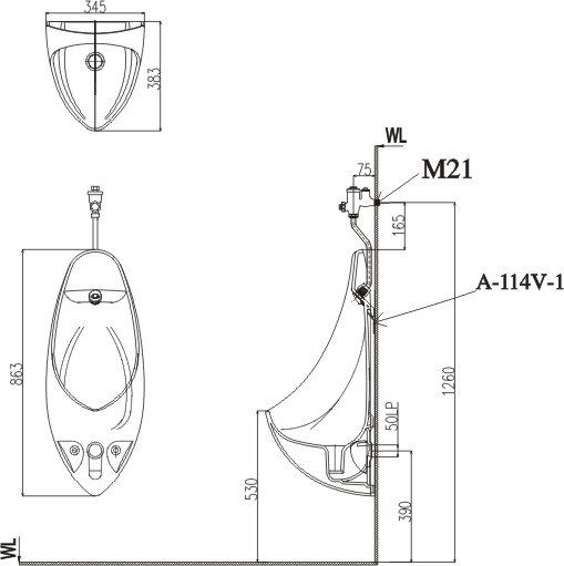 Bản vẽ ký thuật bồn tiểu nam Inax GU-417V Bon tieu nam Inax GU-417V