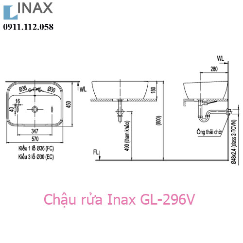 Bản vẽ chi tiết inax GL-296V inax GL-296V