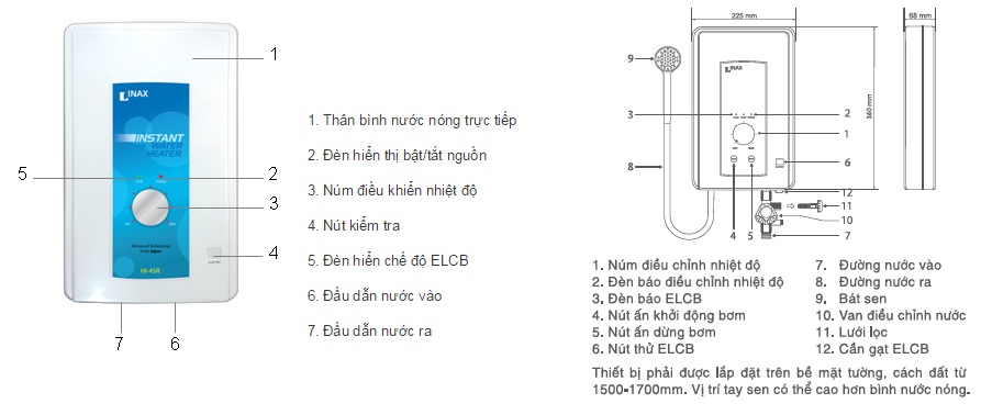 Cac nut phim chuc nang binh nong lanh HI-P35R