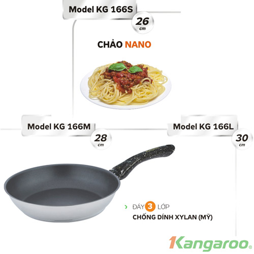 Kích cỡ của chảo chống dính Kangaroo KG166S Chao chong dinh KG166S