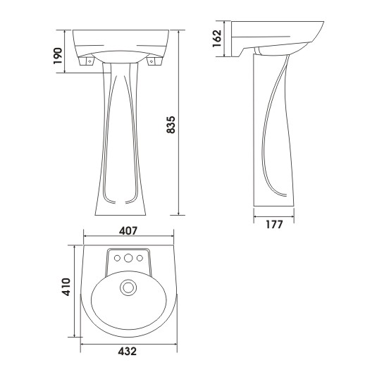 Sơ đồ Chậu rửa Lavabo chân dài Cosani CI08 - PI07