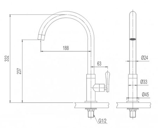 Kết quả hình ảnh cho bản vẽ Vòi bếp lạnh INAX SFV-30